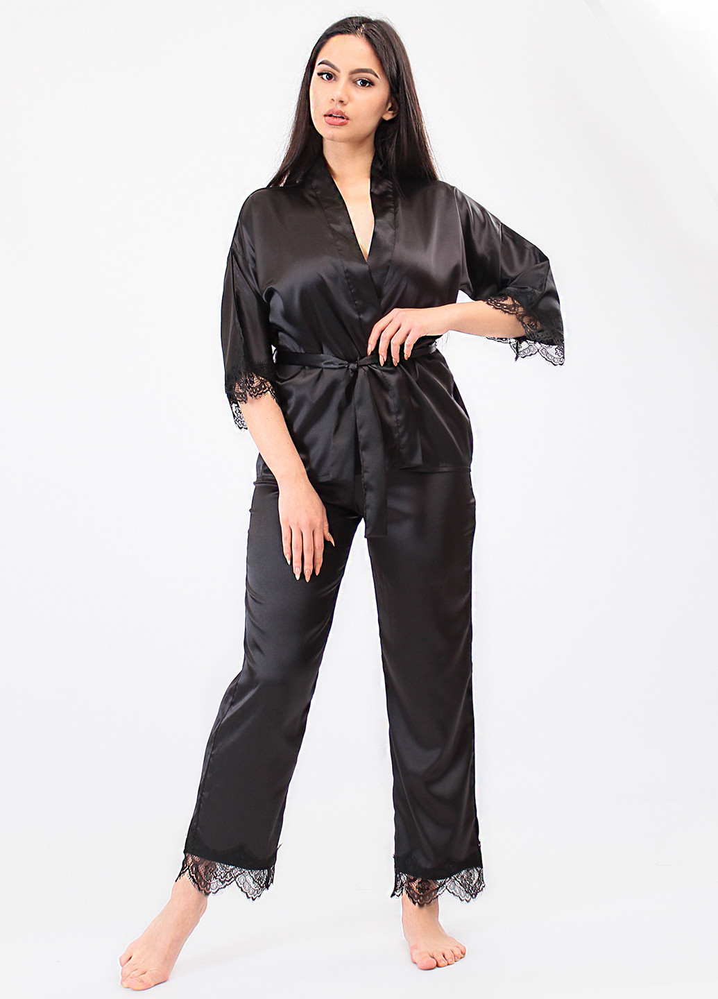 Чорний демісезонний комплект (блуза, штани) Ghazel