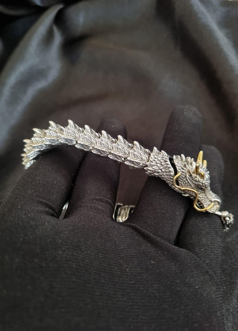 Срібний чоловічий браслет дракон No Brand (254398587)