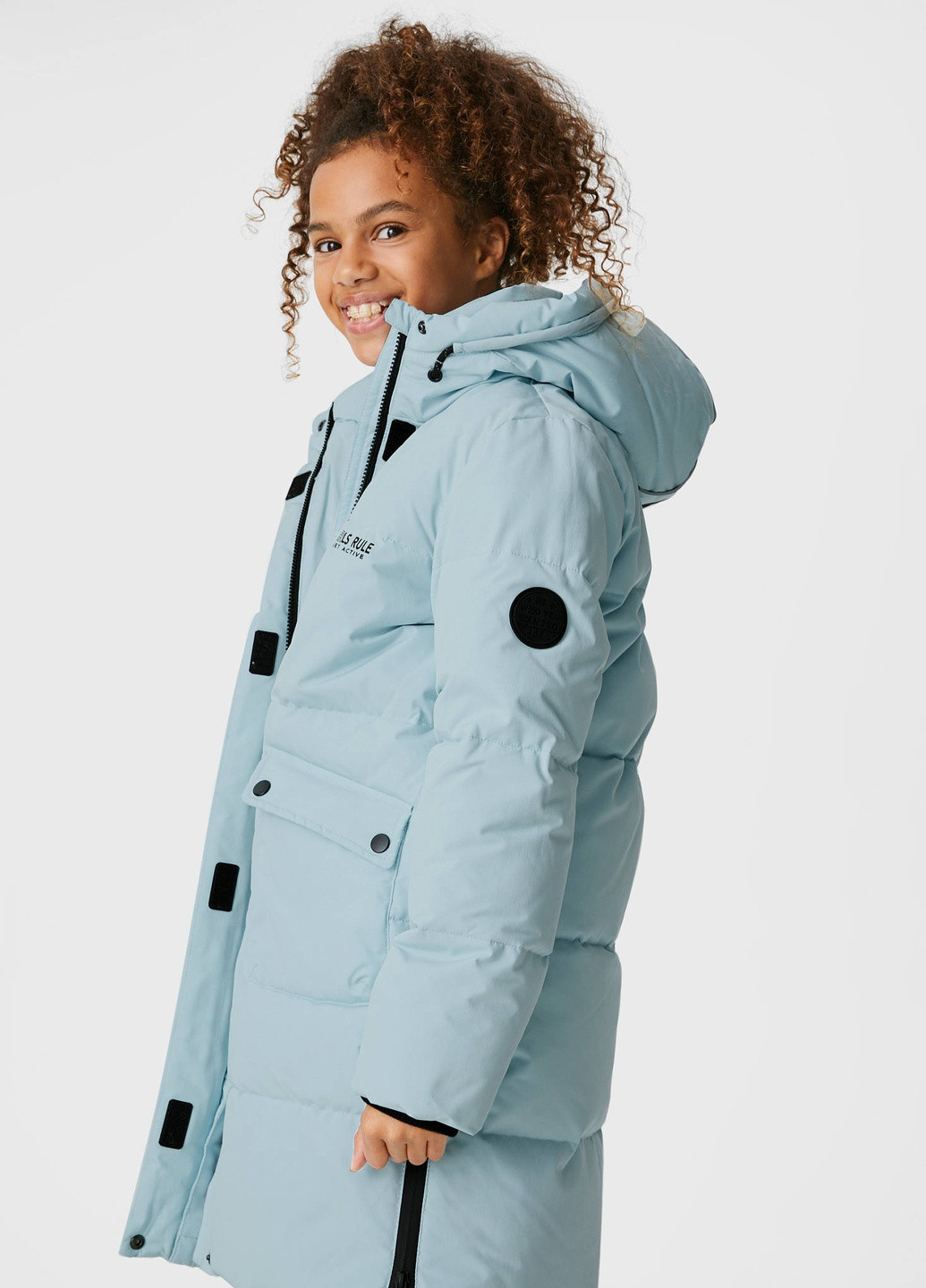 Блакитна зимня підліткова довга куртка для дівчинки зима C&A