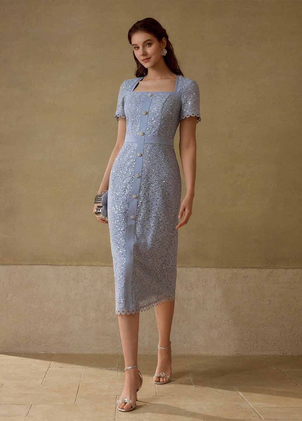 Синя коктейльна, кежуал сукня SHEIN однотонна