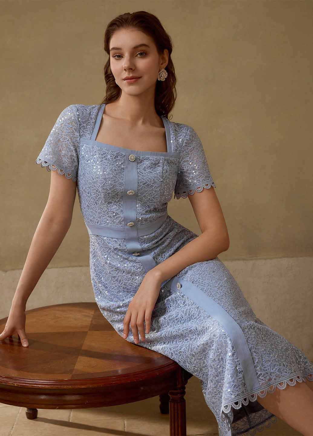 Синя коктейльна, кежуал сукня SHEIN однотонна