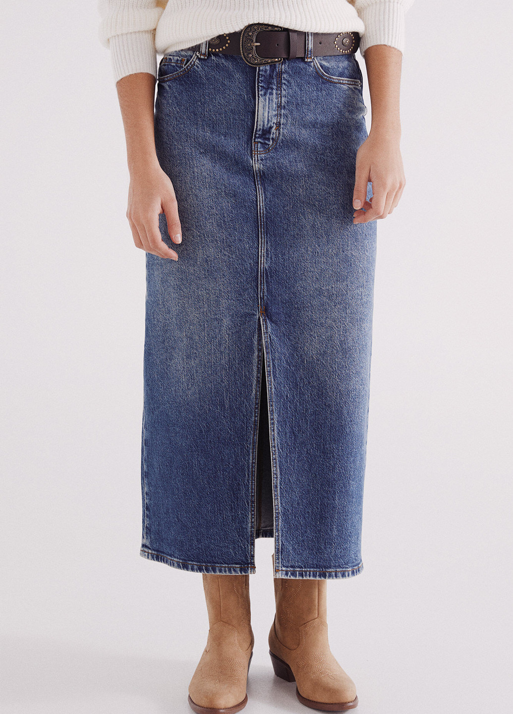 Синяя джинсовая однотонная юбка Springfield