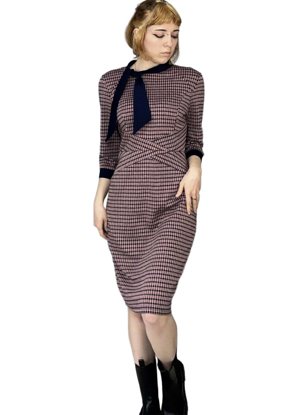 Червона святковий, вечірня, ділова сукня а-силует, футляр No Brand з візерунком "гусяча лапка"