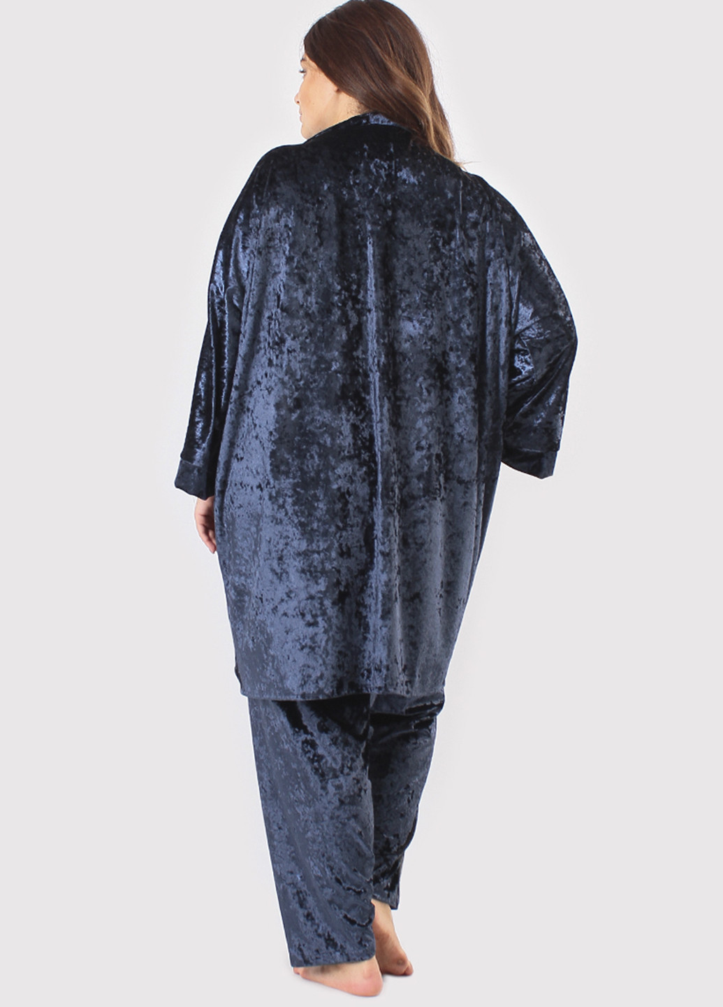 Темно-синий демисезонный комплект (халат, топ, брюки) Ghazel