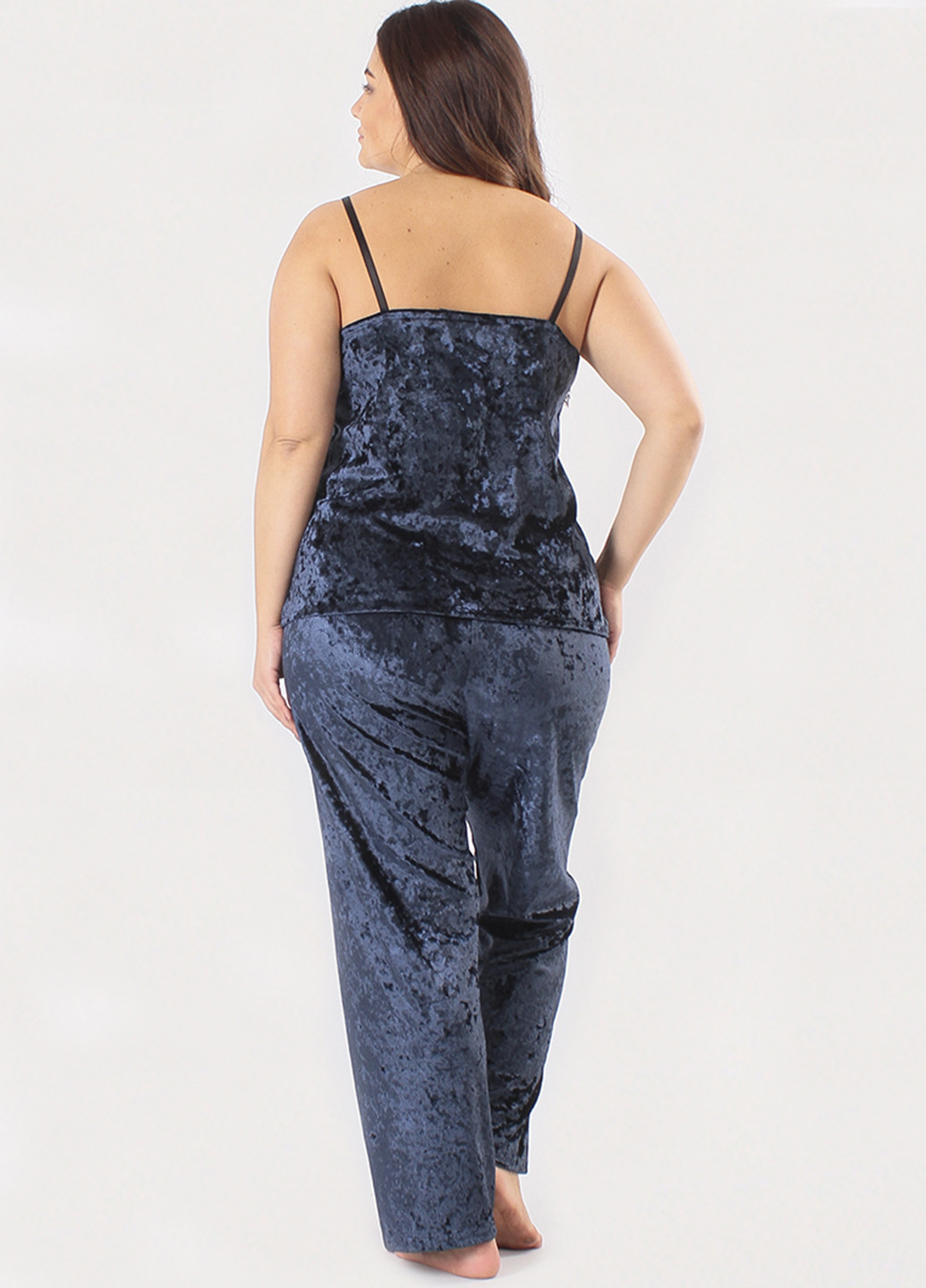 Темно-синий демисезонный комплект (халат, топ, брюки) Ghazel