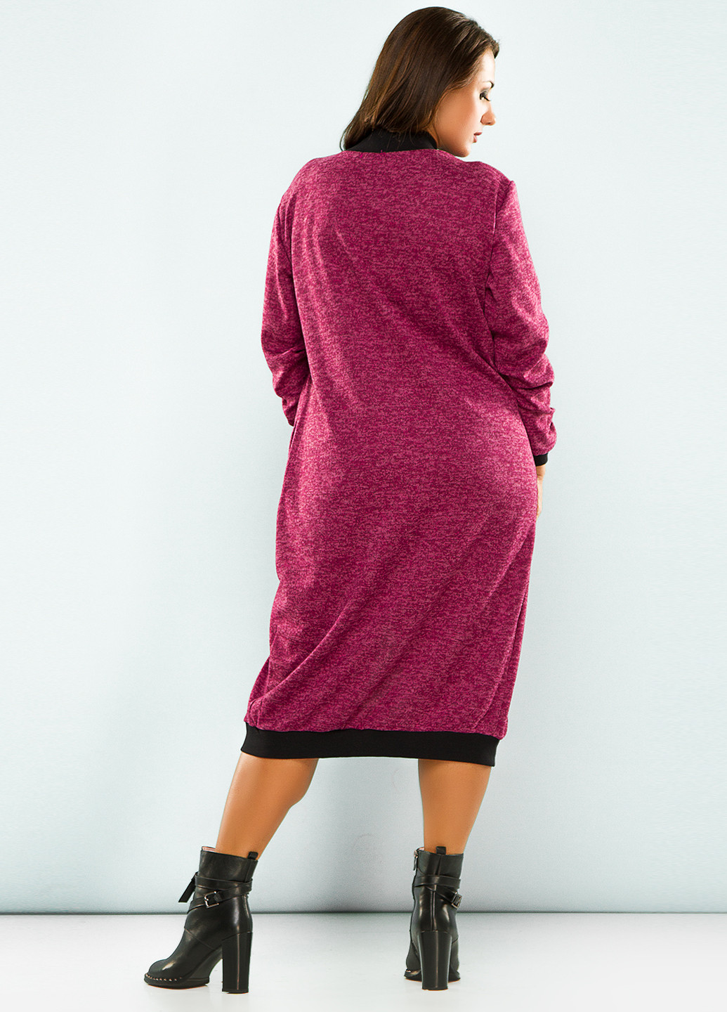 Фуксинова (кольору Фукія) кежуал сукня міді Lady Style меланжева