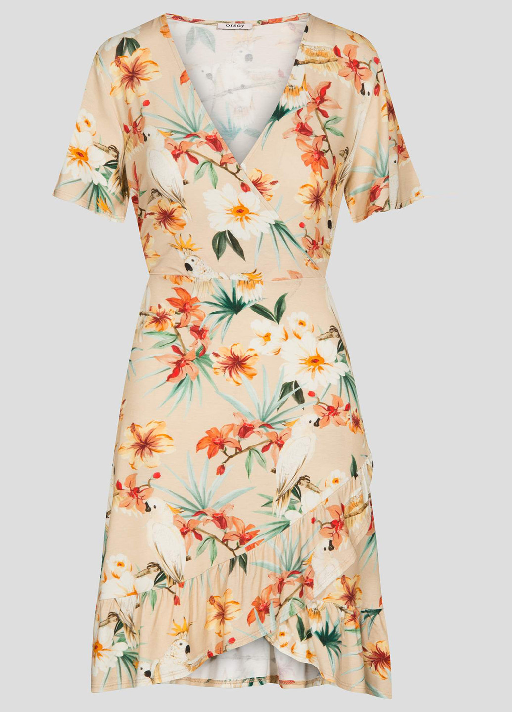 Бежевое кэжуал платье на запах Orsay с цветочным принтом