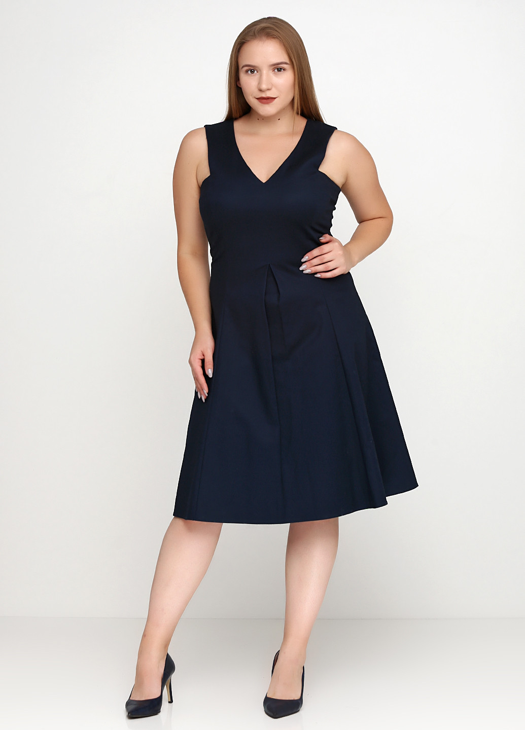 Темно-синее деловое платье с посадкой по талии Stefanel