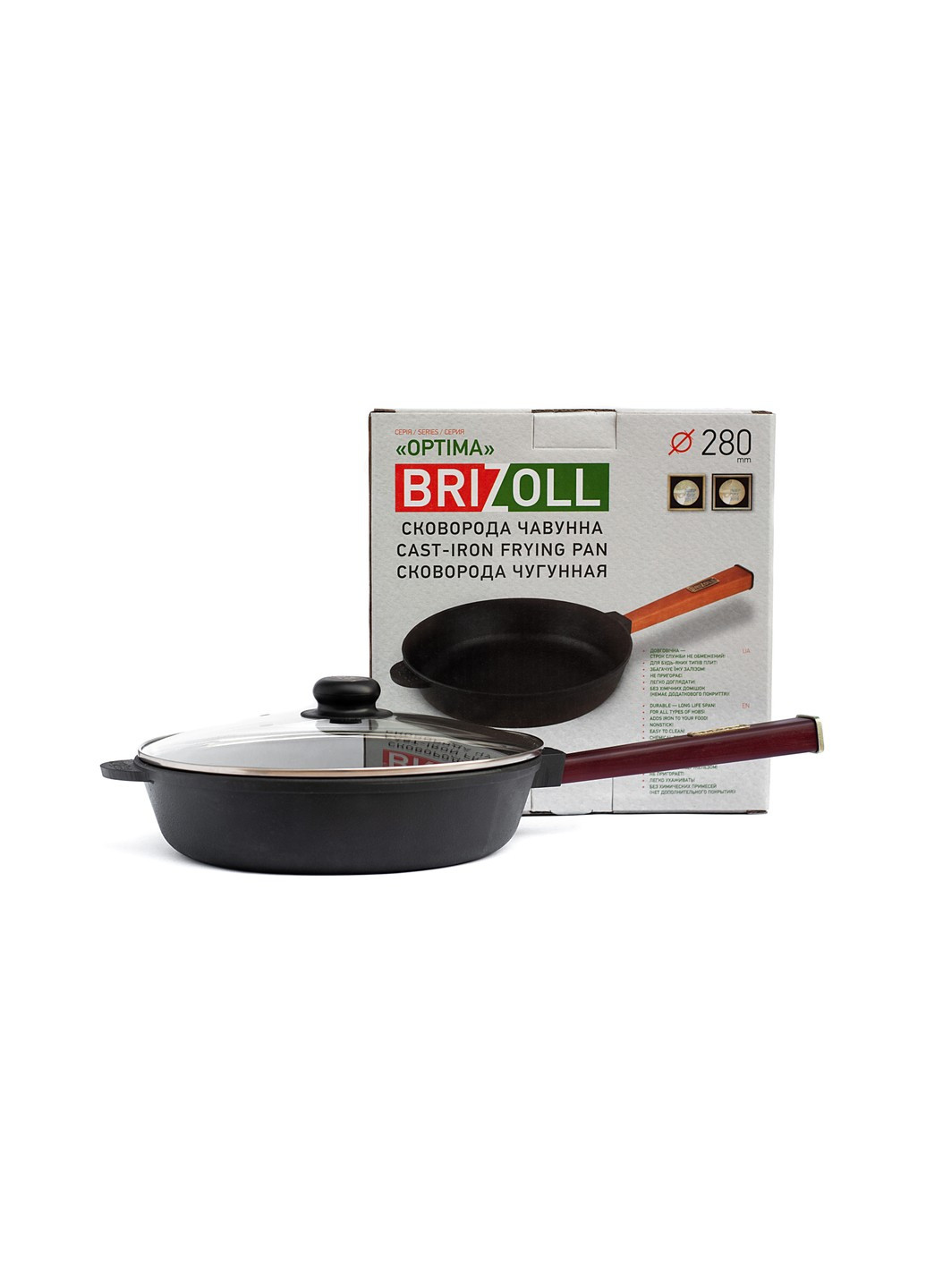 Сковорода чавунна з кришкою Optima-Bordo 280 х 60 мм Brizoll (255190799)