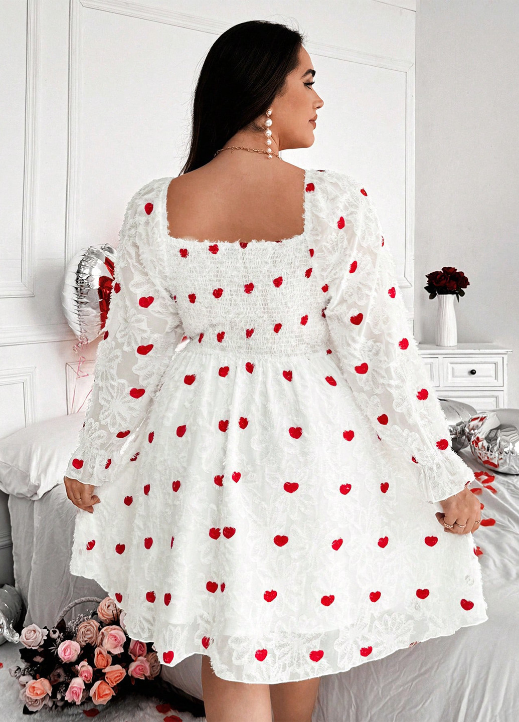 Білий святковий, кежуал сукня кльош SHEIN сердечка