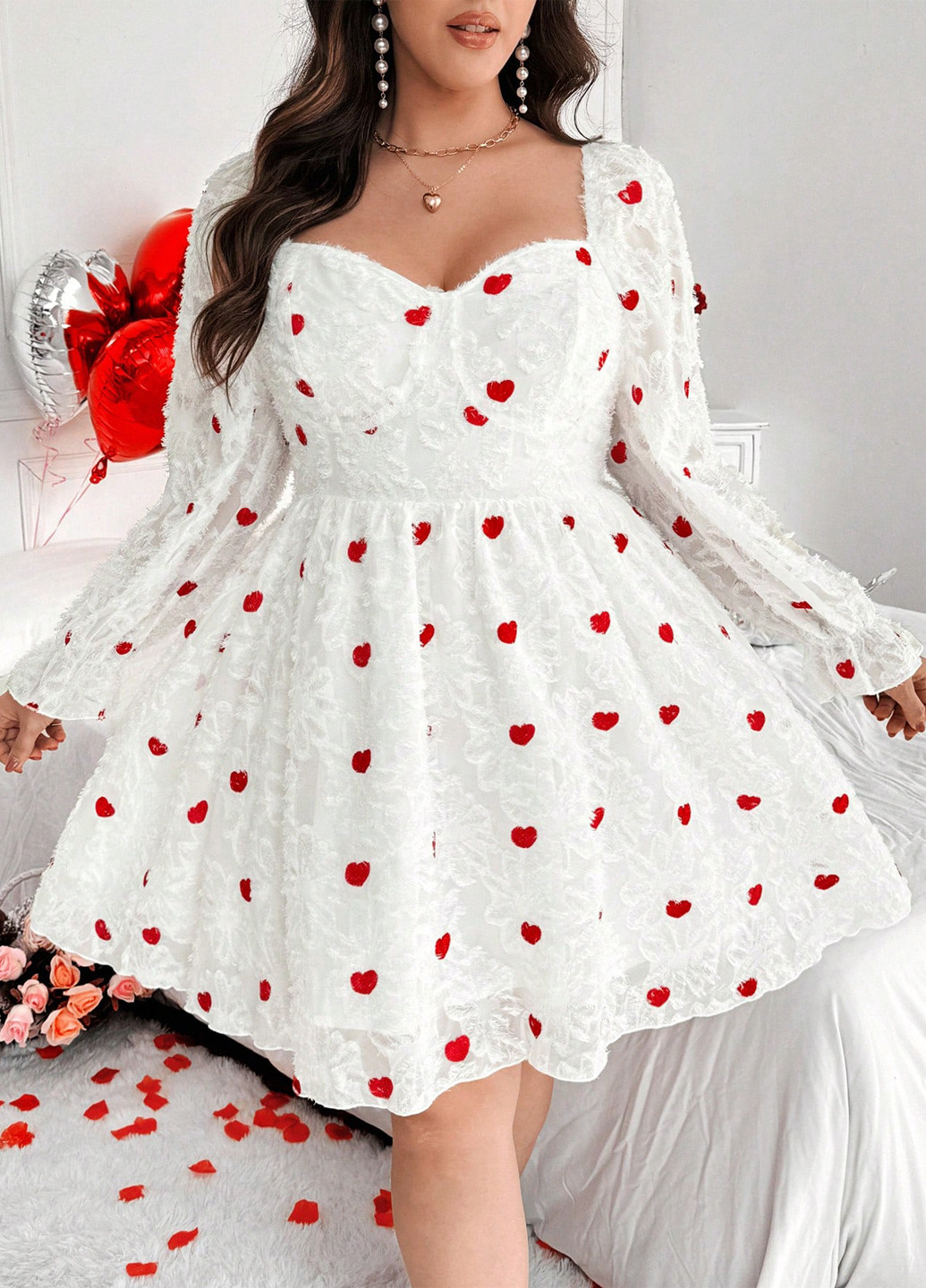 Білий святковий, кежуал сукня кльош SHEIN сердечка