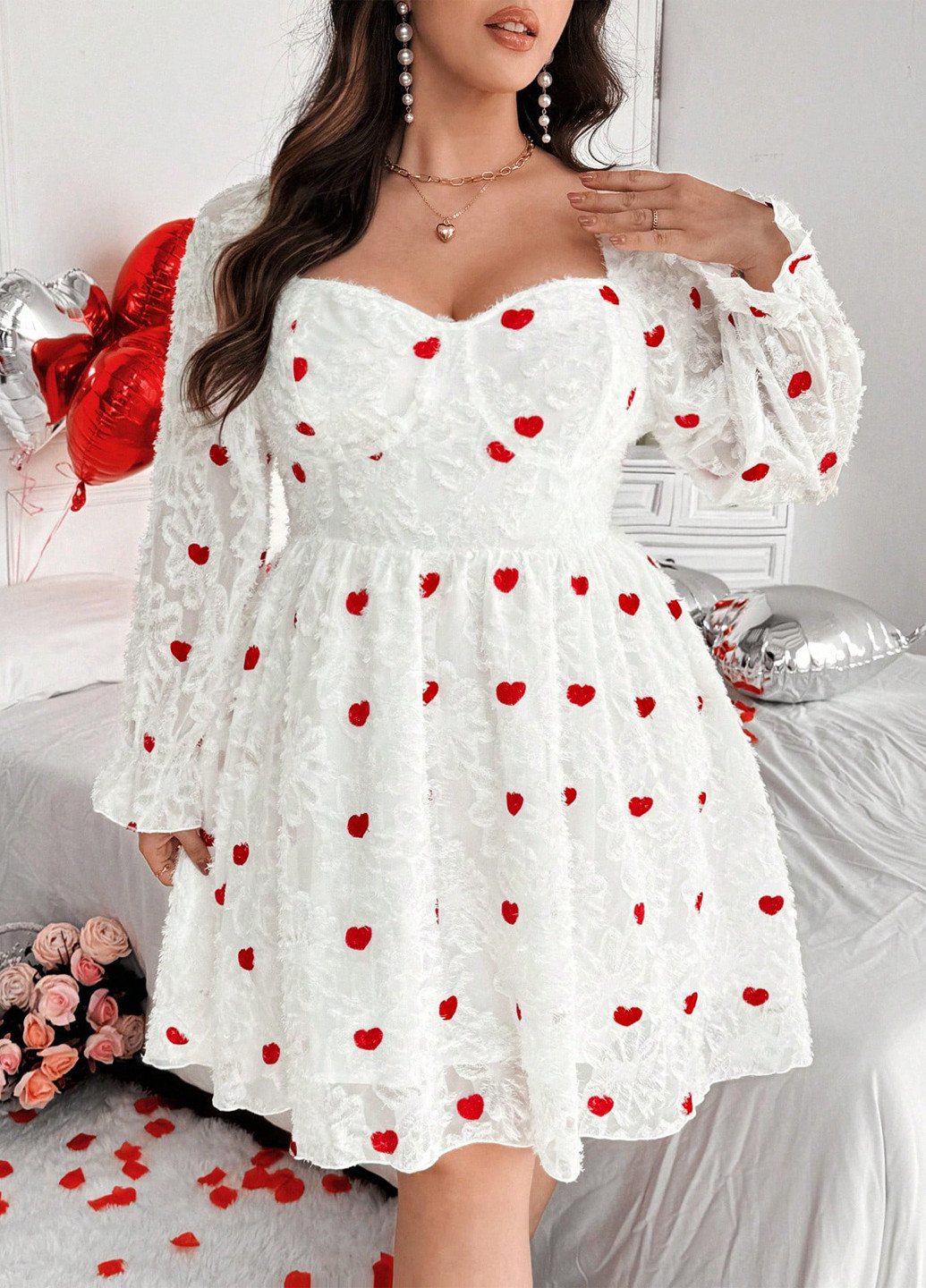 Білий святковий, кежуал сукня кльош SHEIN сердечка