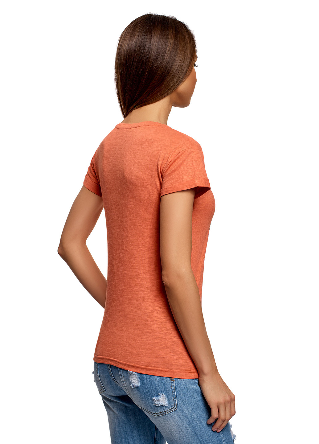 Оранжевая летняя футболка Oodji