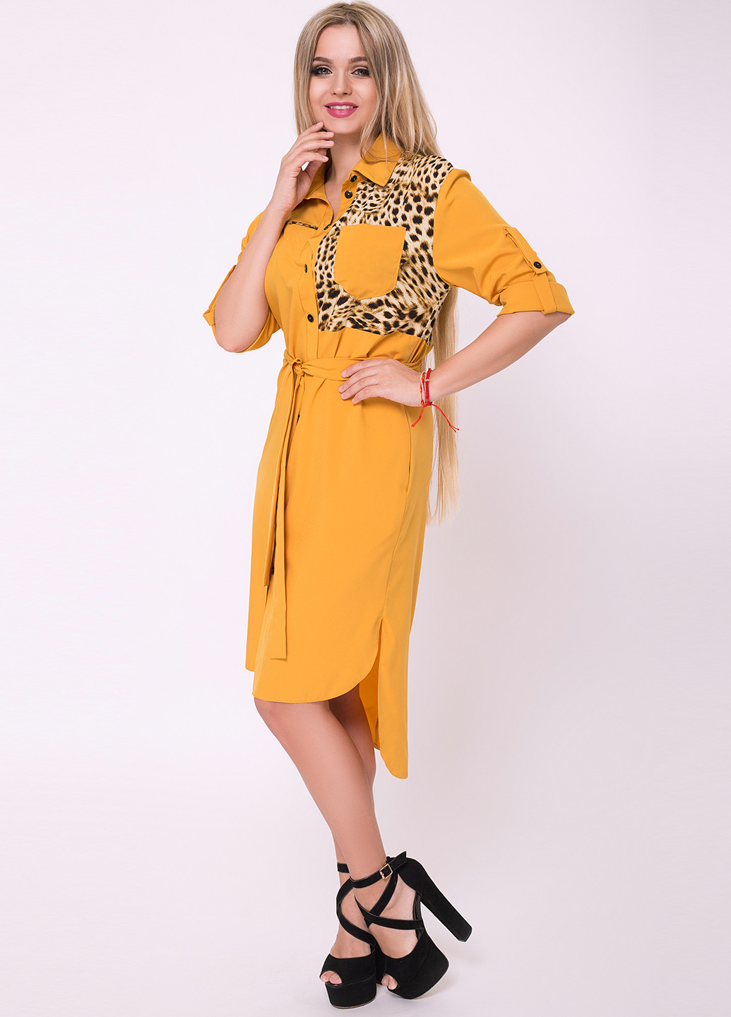 Янтарное кэжуал платье рубашка Luzana с животным (анималистичным) принтом