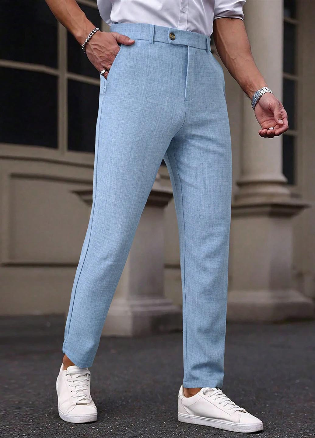 Голубые праздничный, нарядные, классические, кэжуал демисезонные классические, прямые брюки SHEIN
