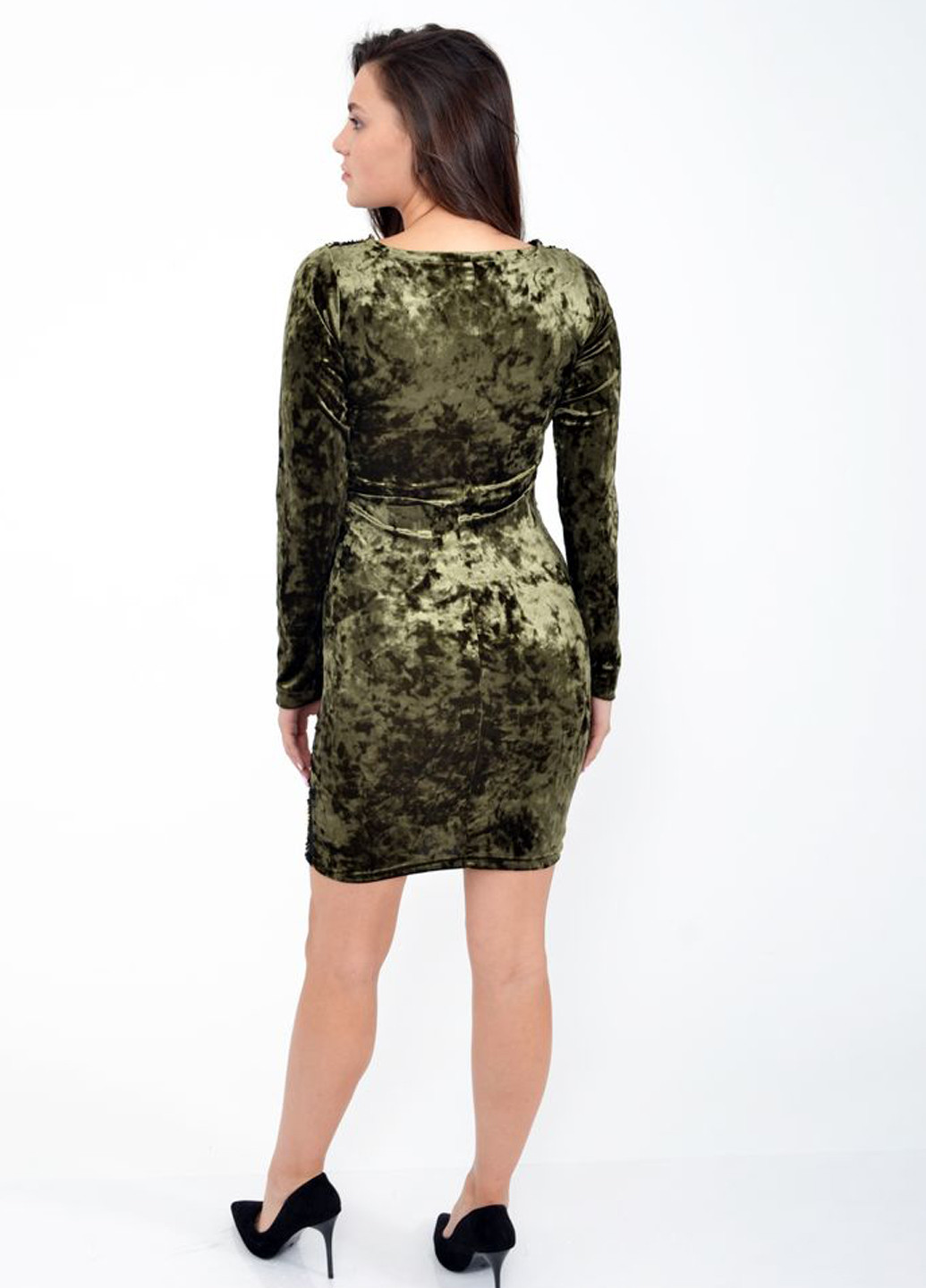 Оливковое (хаки) вечернее платье футляр Ager однотонное