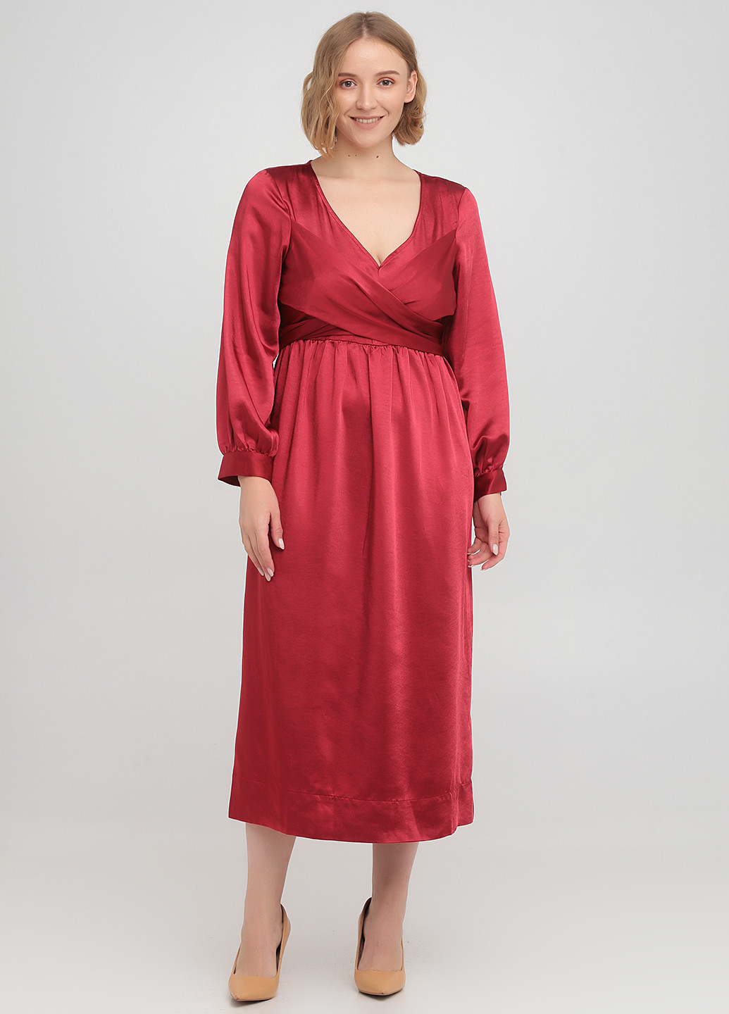 Бордовое кэжуал платье клеш Lost Ink однотонное