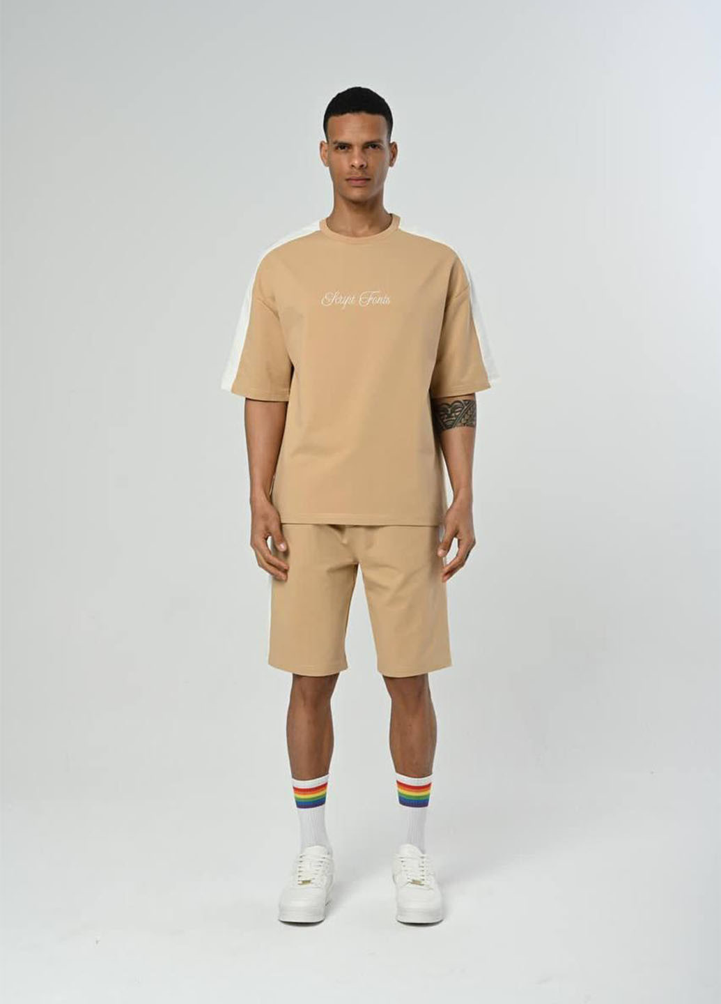 Песочный летний костюм (футболка, шорты) с шортами No Brand