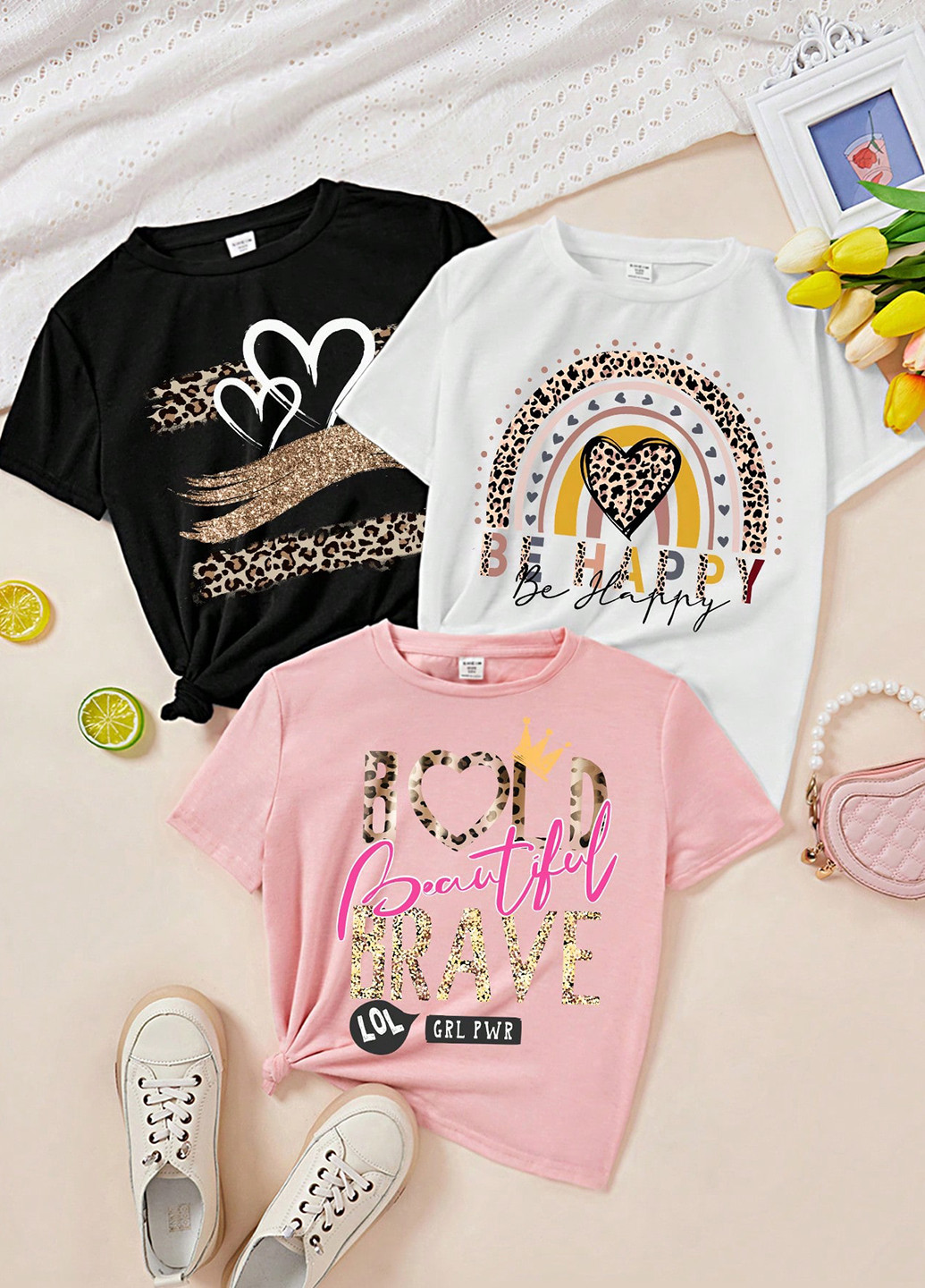 Комбинированная летняя футболка (3 шт.) SHEIN