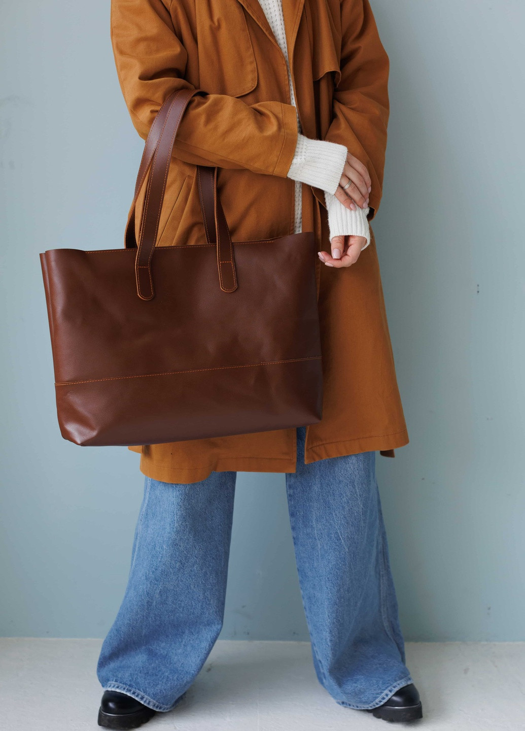 Містка жіноча сумка шоппер коньячного кольору з натуральної напівматової шкіри Boorbon (253342352)