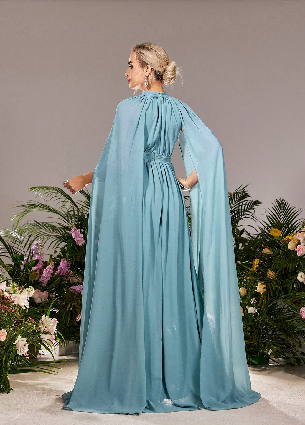 Блакитна вечірня плаття для вагітних з спідницею-сонце, сукня-кейп, в стилі армпір SHEIN однотонна