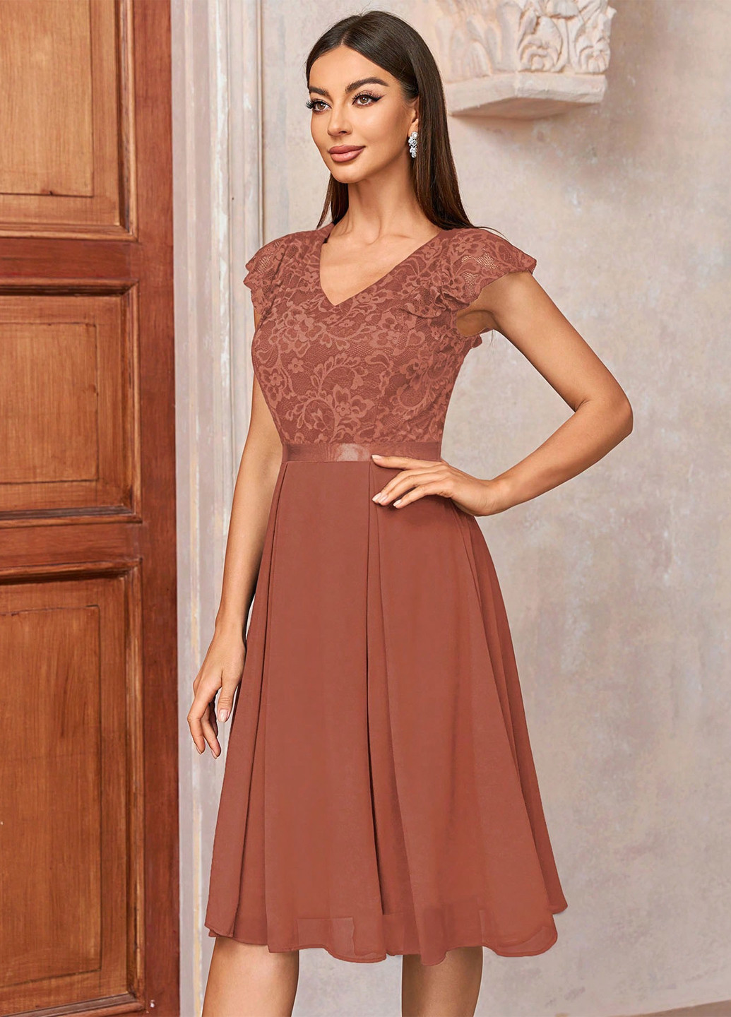 Кавова кежуал сукня кльош SHEIN однотонна