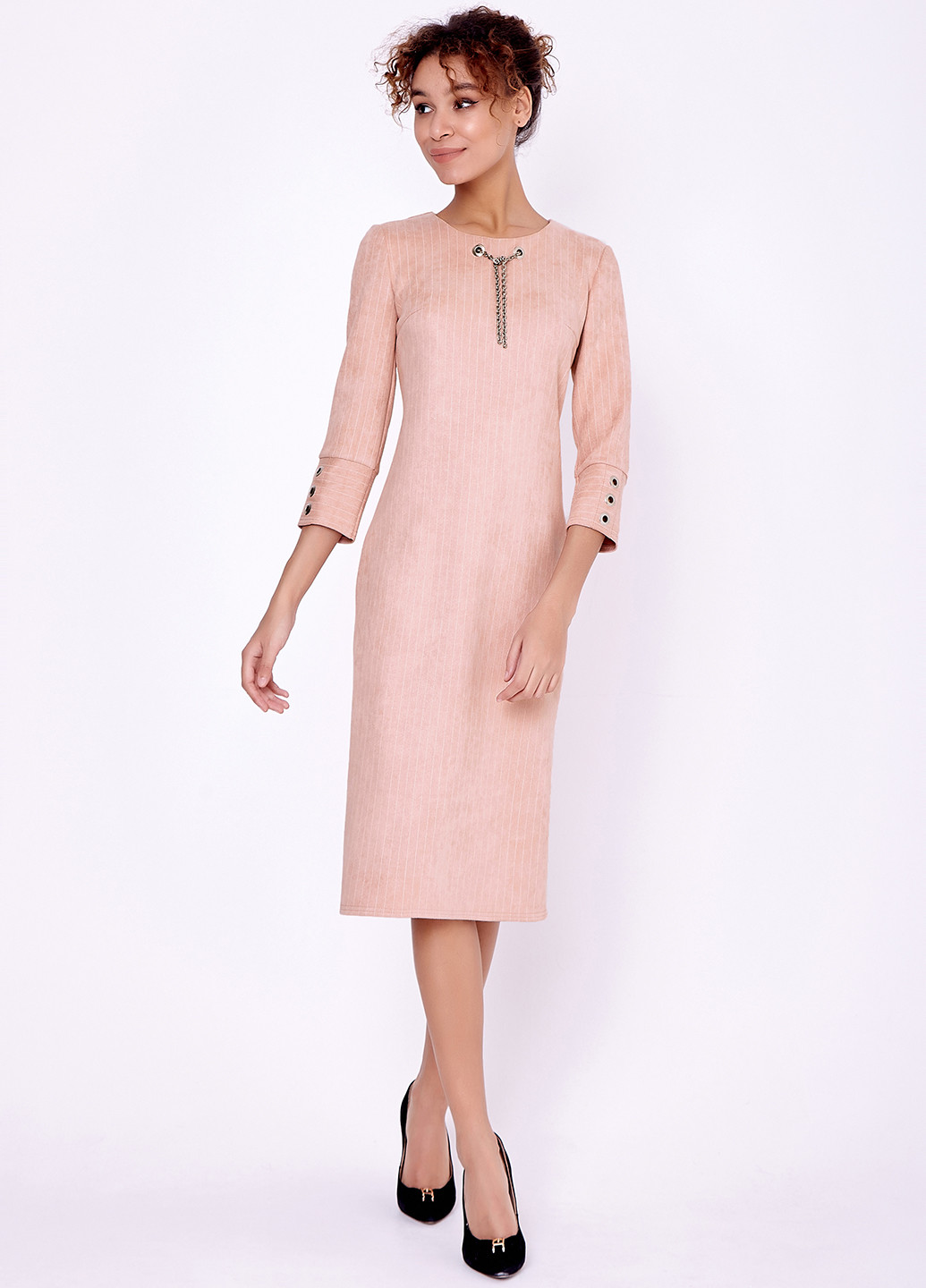 Светло-розовое кэжуал платье футляр ST-Seventeen в полоску