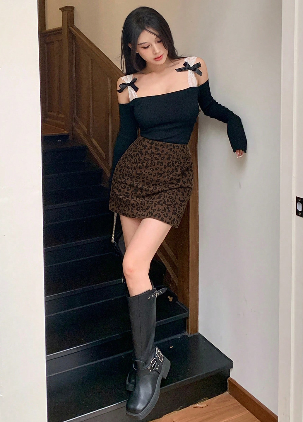 Коричневая кэжуал леопардовая юбка SHEIN