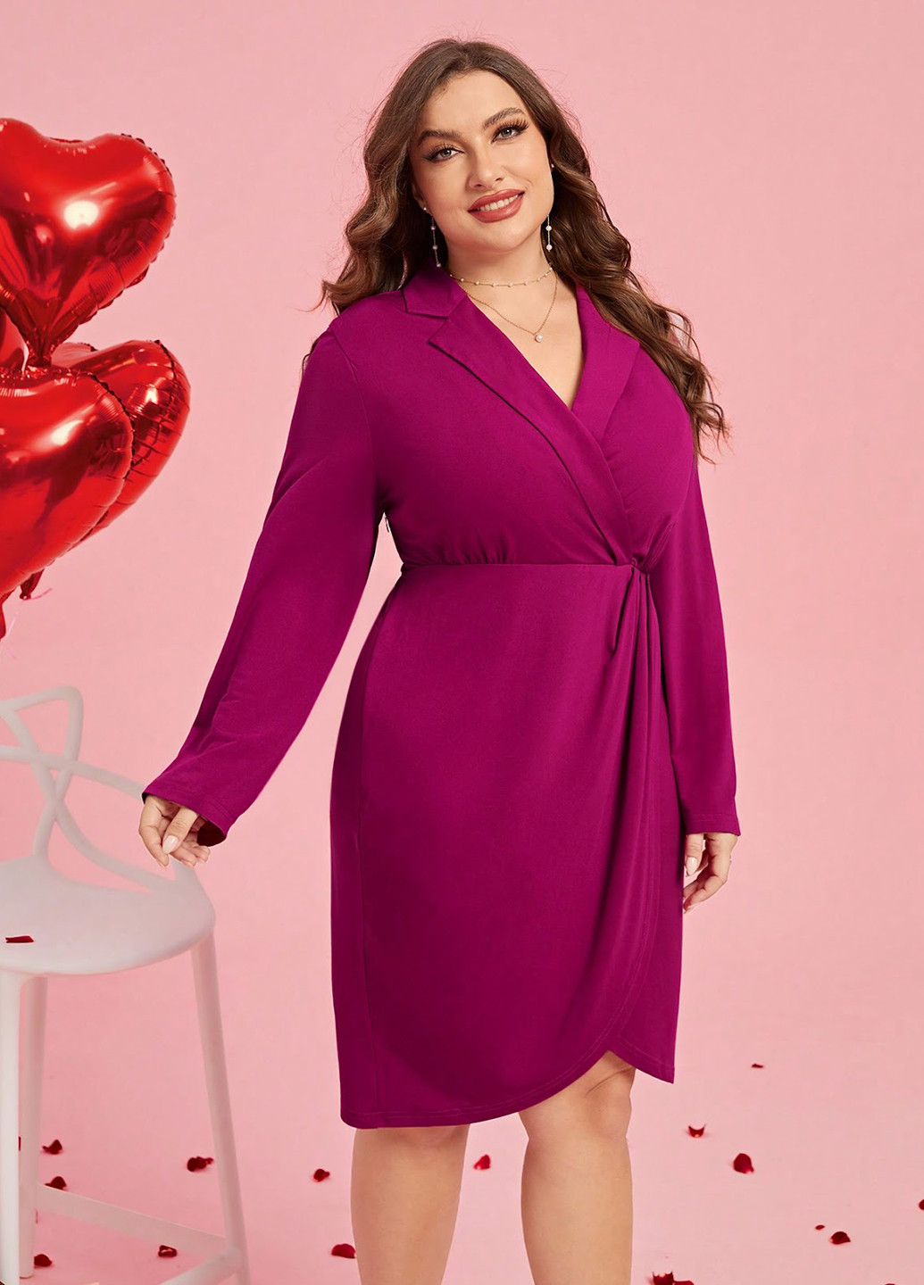 Фуксинова (кольору Фукія) кежуал сукня SHEIN однотонна