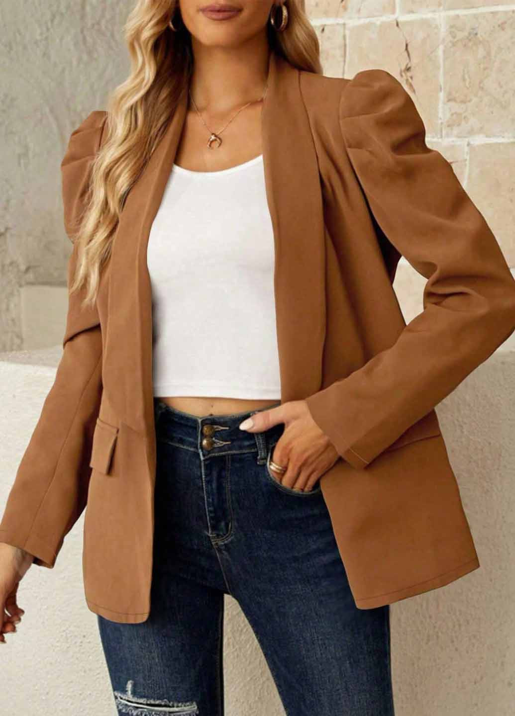 Коричневый женский жакет SHEIN однотонный - демисезонный