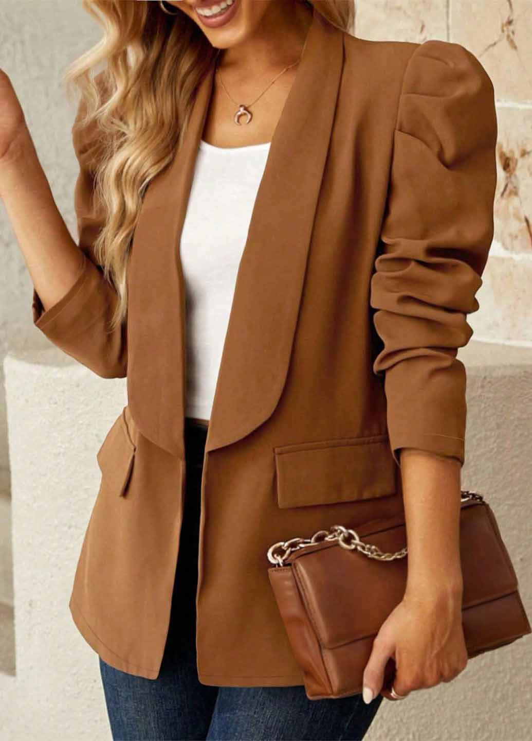 Коричневый женский жакет SHEIN однотонный - демисезонный