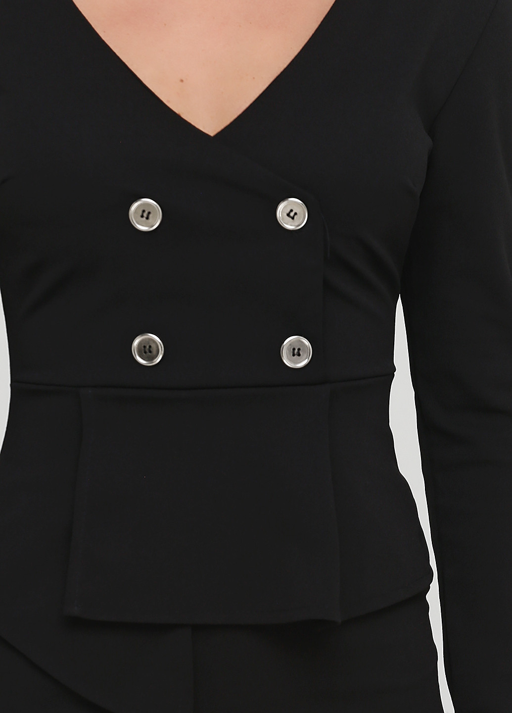 Черное кэжуал платье с баской UNIQ Paris однотонное