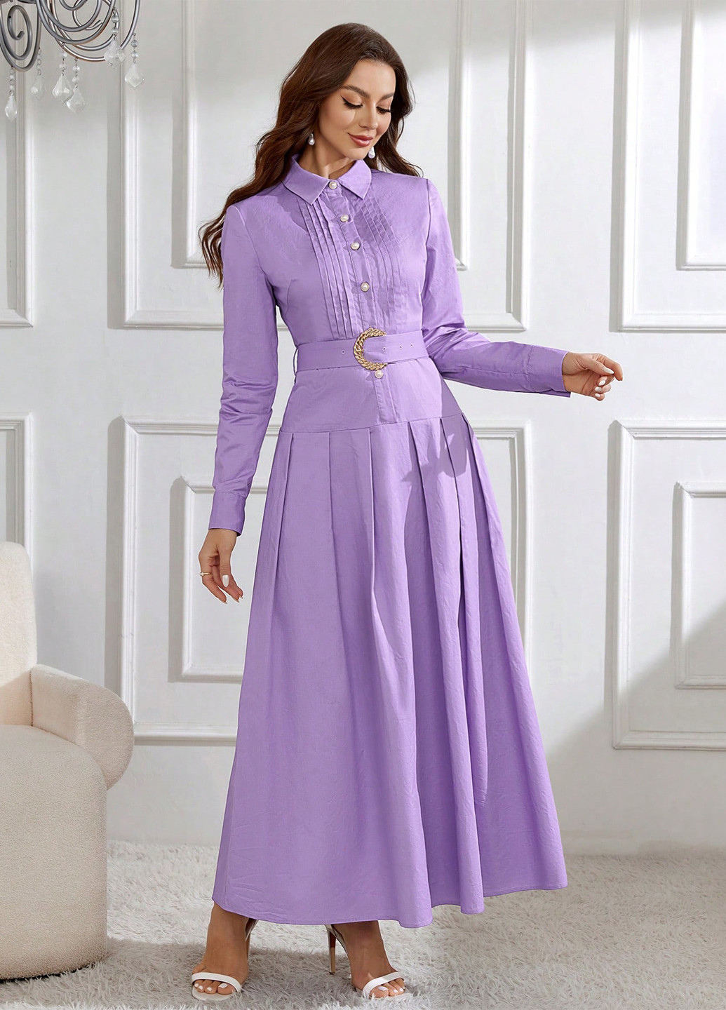 Фиолетовое кэжуал платье SHEIN однотонное