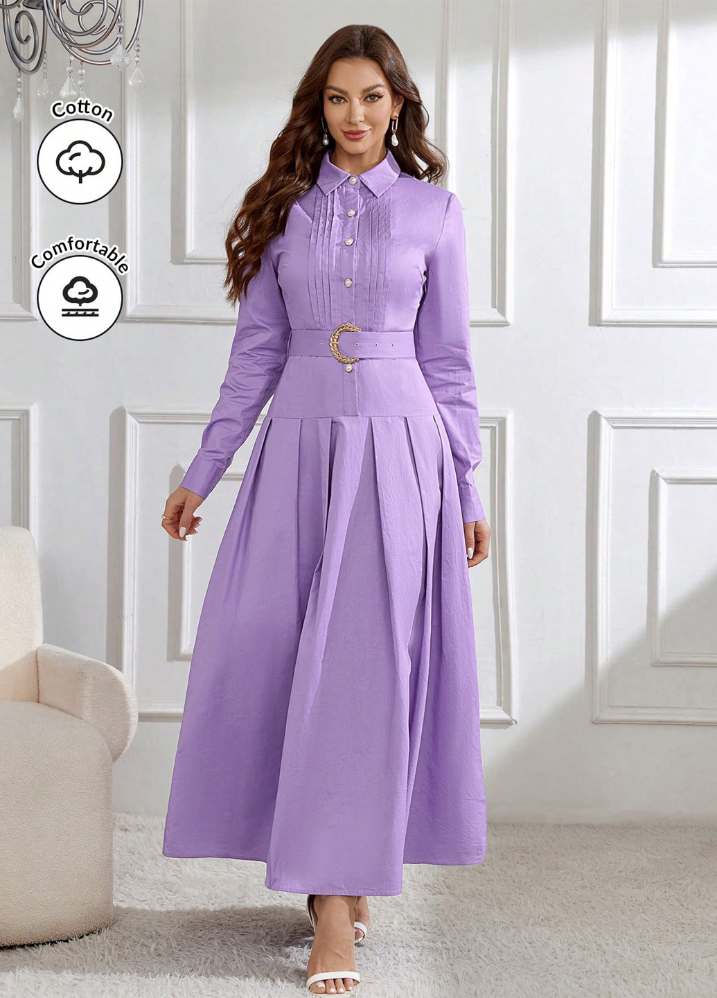 Фиолетовое кэжуал платье SHEIN однотонное