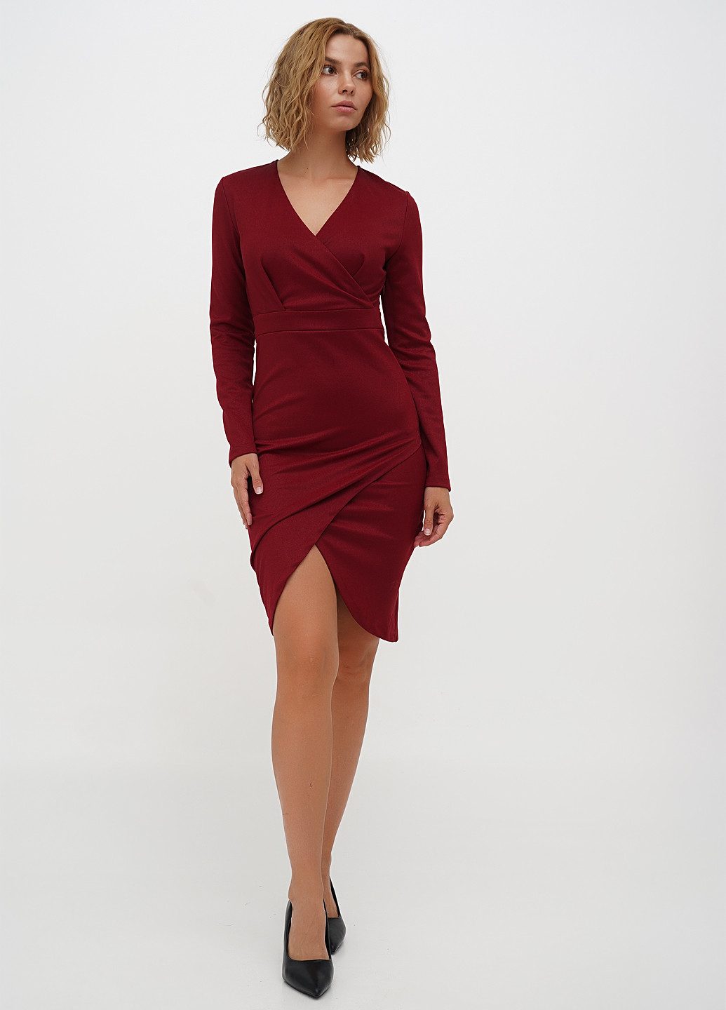 Бордовое кэжуал платье Sassofono однотонное