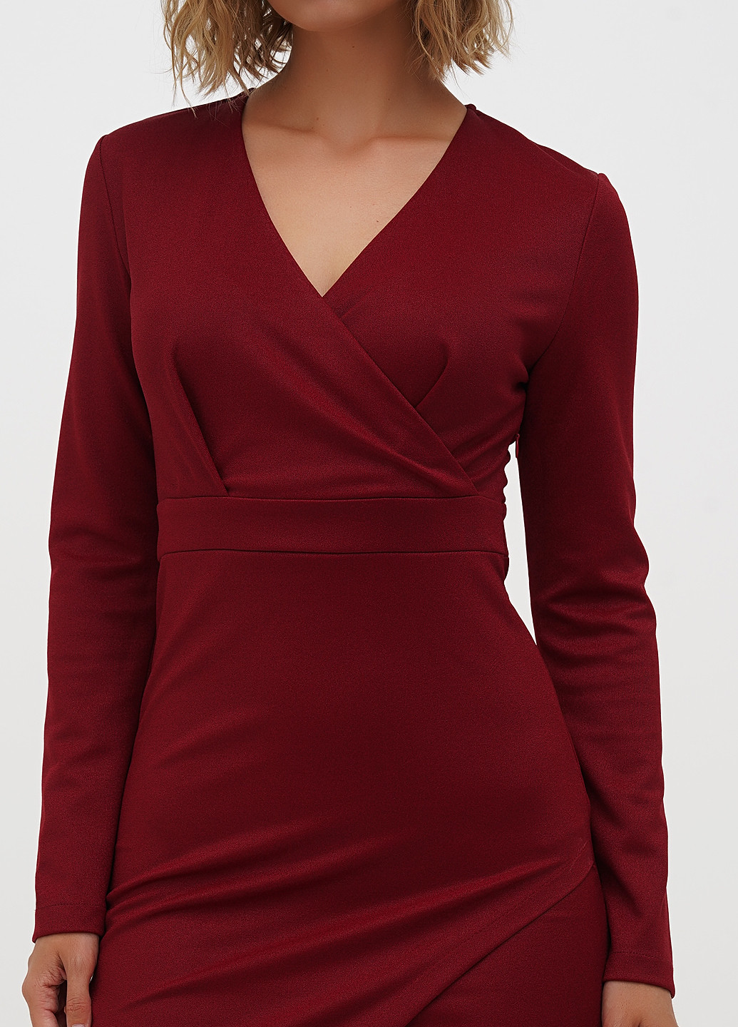 Бордовое кэжуал платье Sassofono однотонное