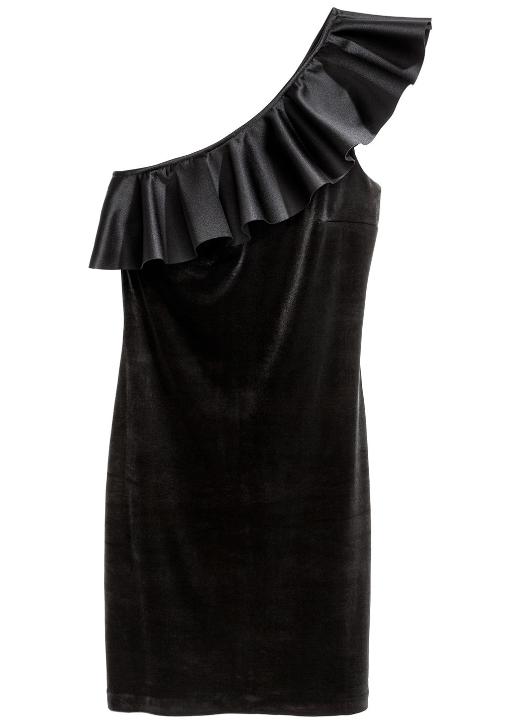Черное коктейльное платье на одно плечо, футляр H&M однотонное
