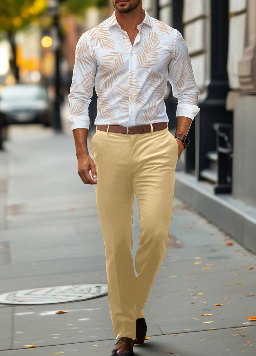 Пісочний демісезонний костюм (сорочка, штани) з сорочкою, брючний SHEIN