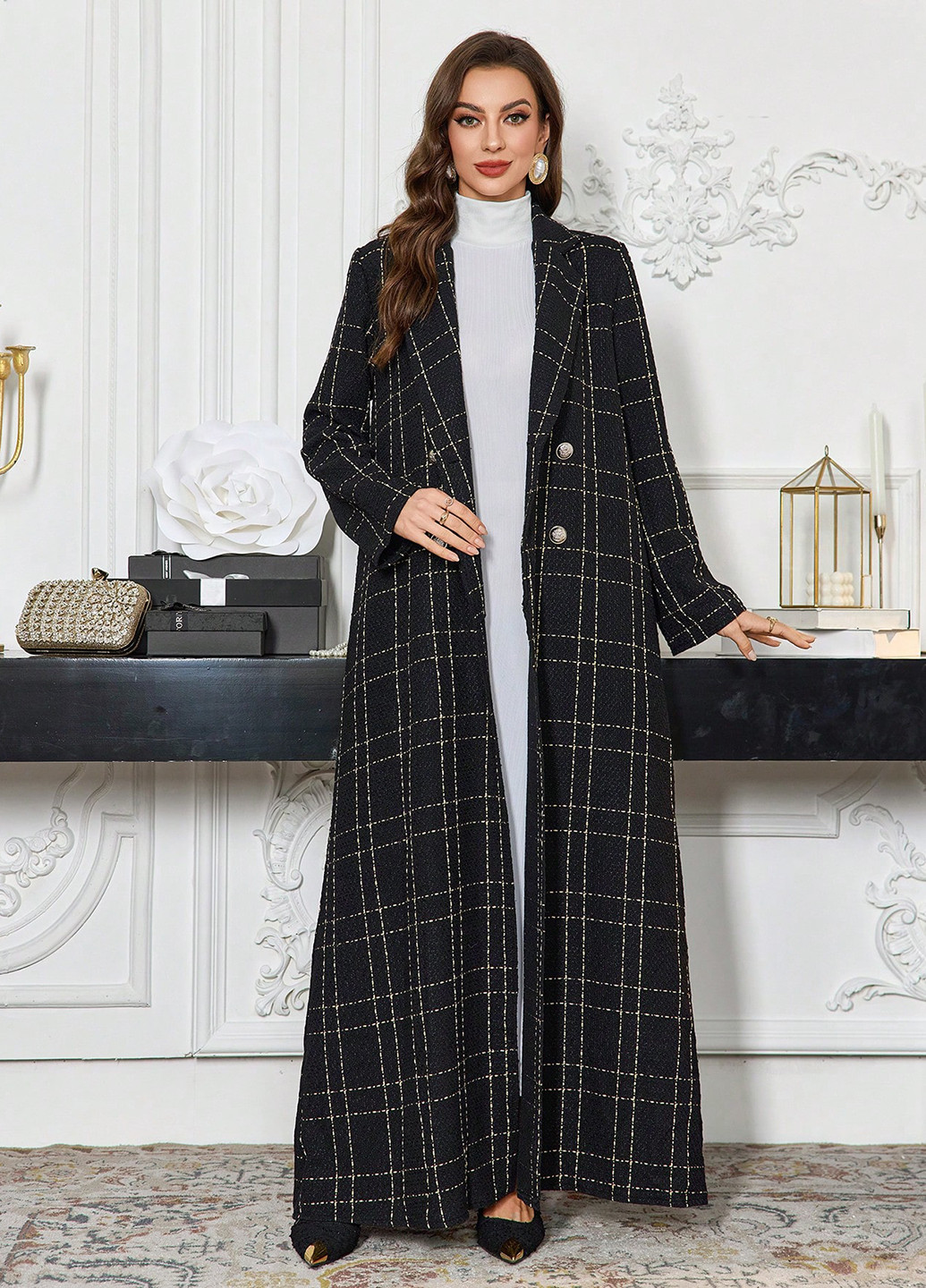 Черное демисезонное Пальто однобортное SHEIN