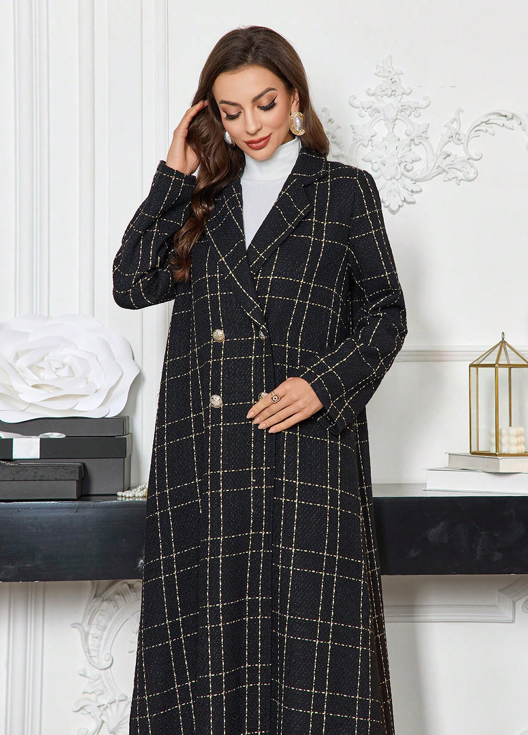 Черное демисезонное Пальто однобортное SHEIN