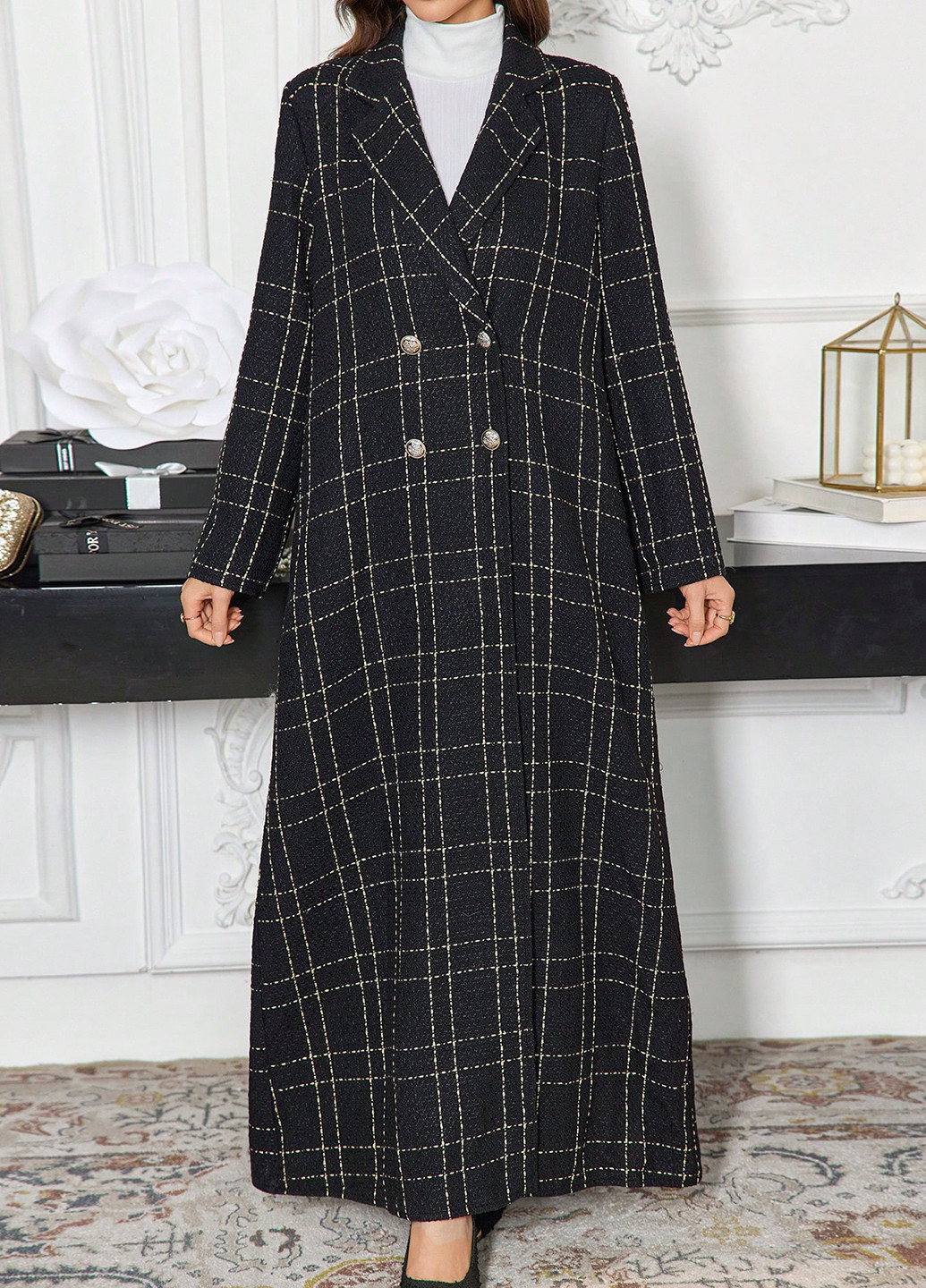 Черное демисезонное Пальто однобортное SHEIN