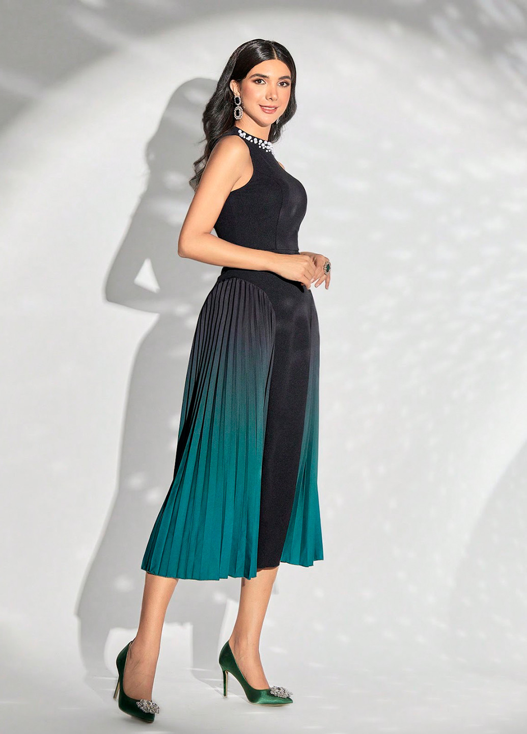 Комбінована вечірня сукня плісована, силуетна SHEIN з градієнтом