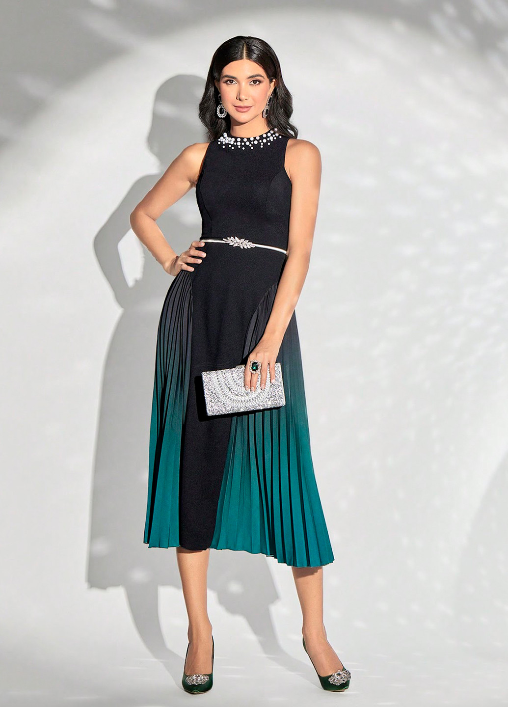 Комбінована вечірня сукня плісована, силуетна SHEIN з градієнтом