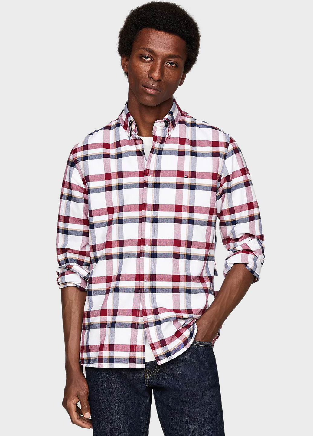 Белая кэжуал рубашка в клетку Tommy Hilfiger