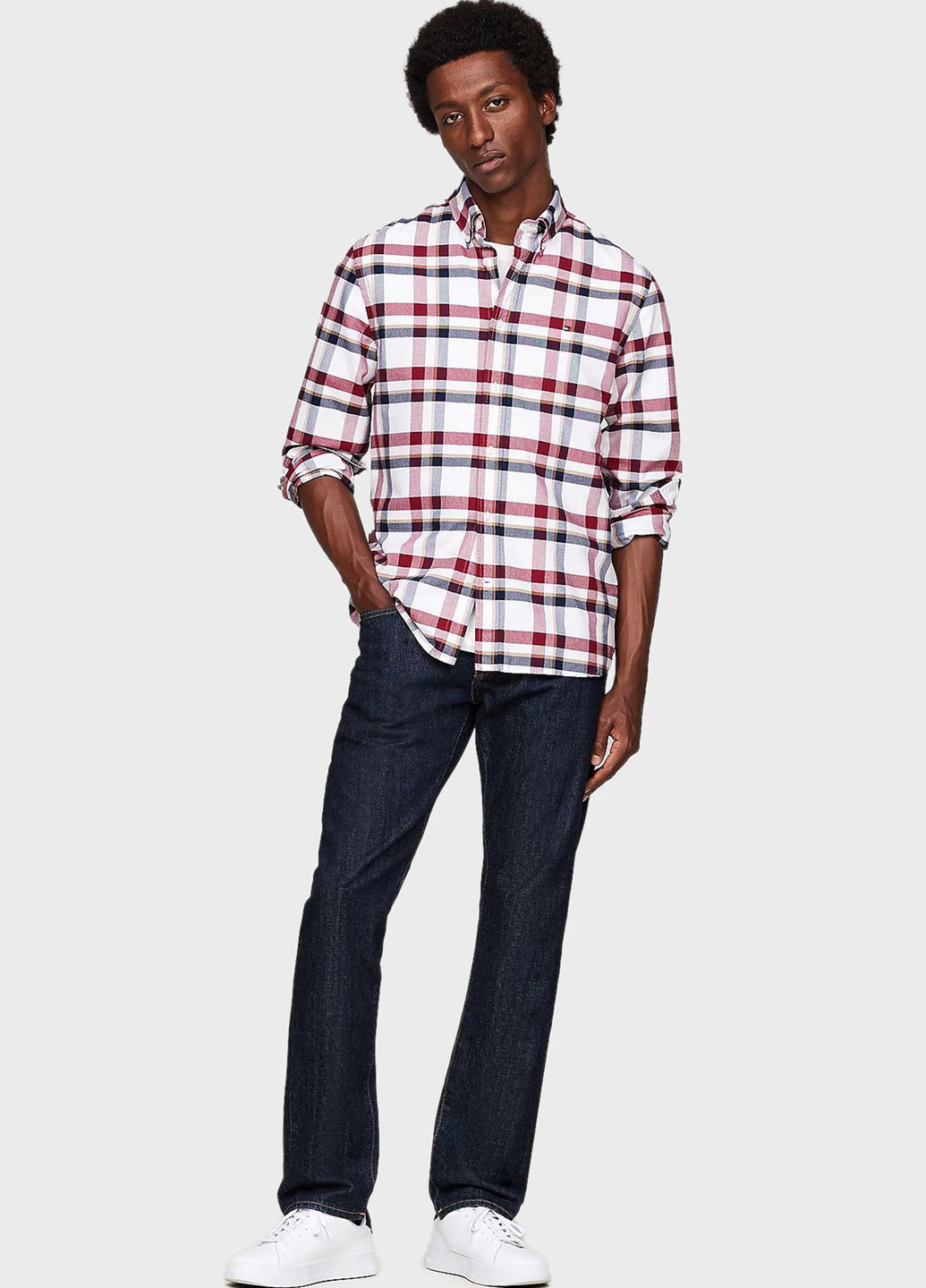 Белая кэжуал рубашка в клетку Tommy Hilfiger