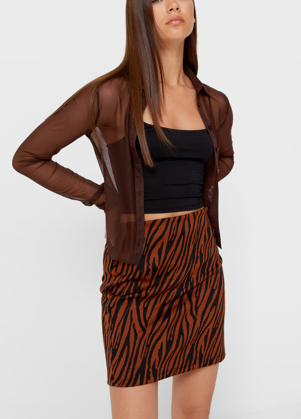 Разноцветная кэжуал зебра юбка Stradivarius а-силуэта (трапеция)