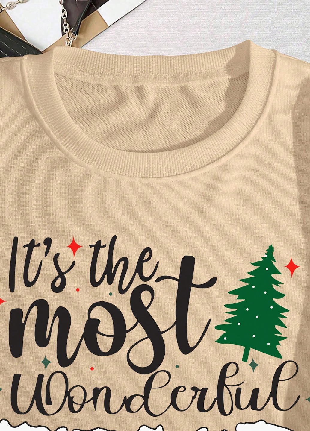 Бежевый свитшот SHEIN надпись без декора (324027770)