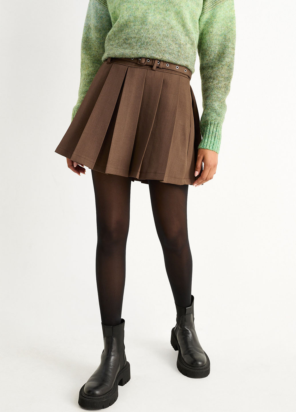 Коричневая кэжуал однотонная юбка C&A плиссе