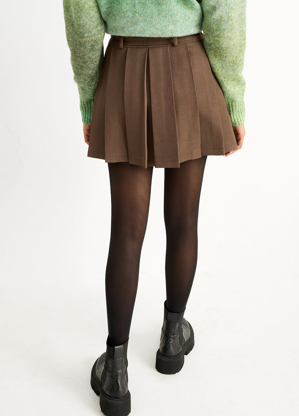 Коричневая кэжуал однотонная юбка C&A плиссе