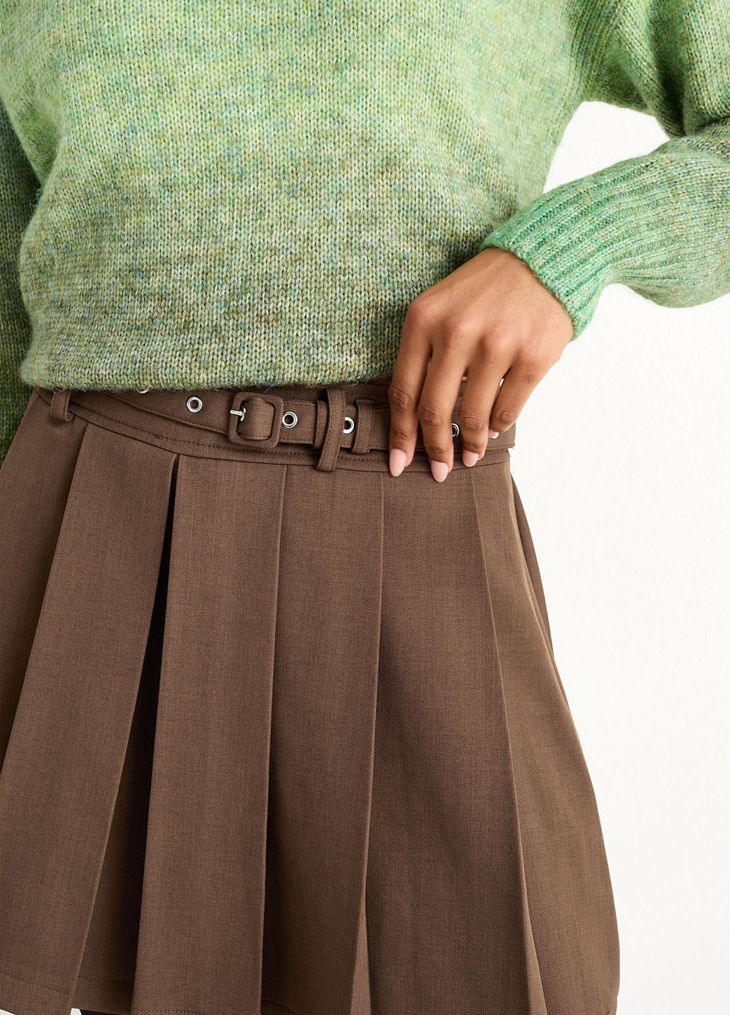 Коричневая кэжуал однотонная юбка C&A плиссе